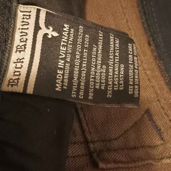 Rock Revival Moto Biker Tapered Faded Tan Leg Jeans “Elliot” Great Condition - Picture 11 of 11